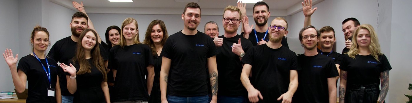 Danila with the SPARQ team in branded t-shirts